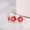 Pink Daisy Trio Ring – 925 Sterling Silver Floral Design