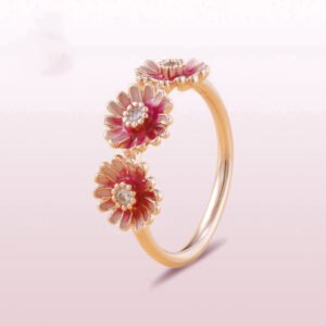 Pink Daisy Trio Ring – 925 Sterling Silver Floral Design